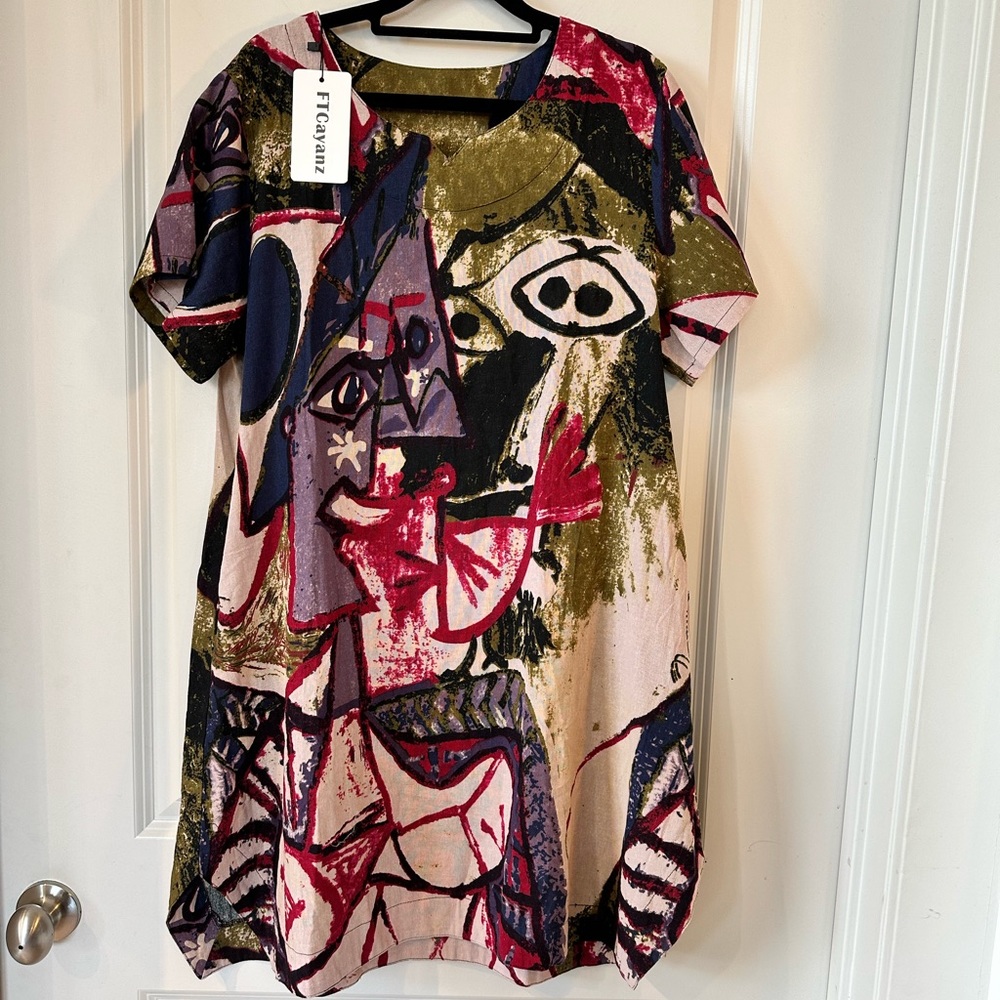 NWT FTCayanz Abstract Art Lagenlook Tunic with Pockets, size Large